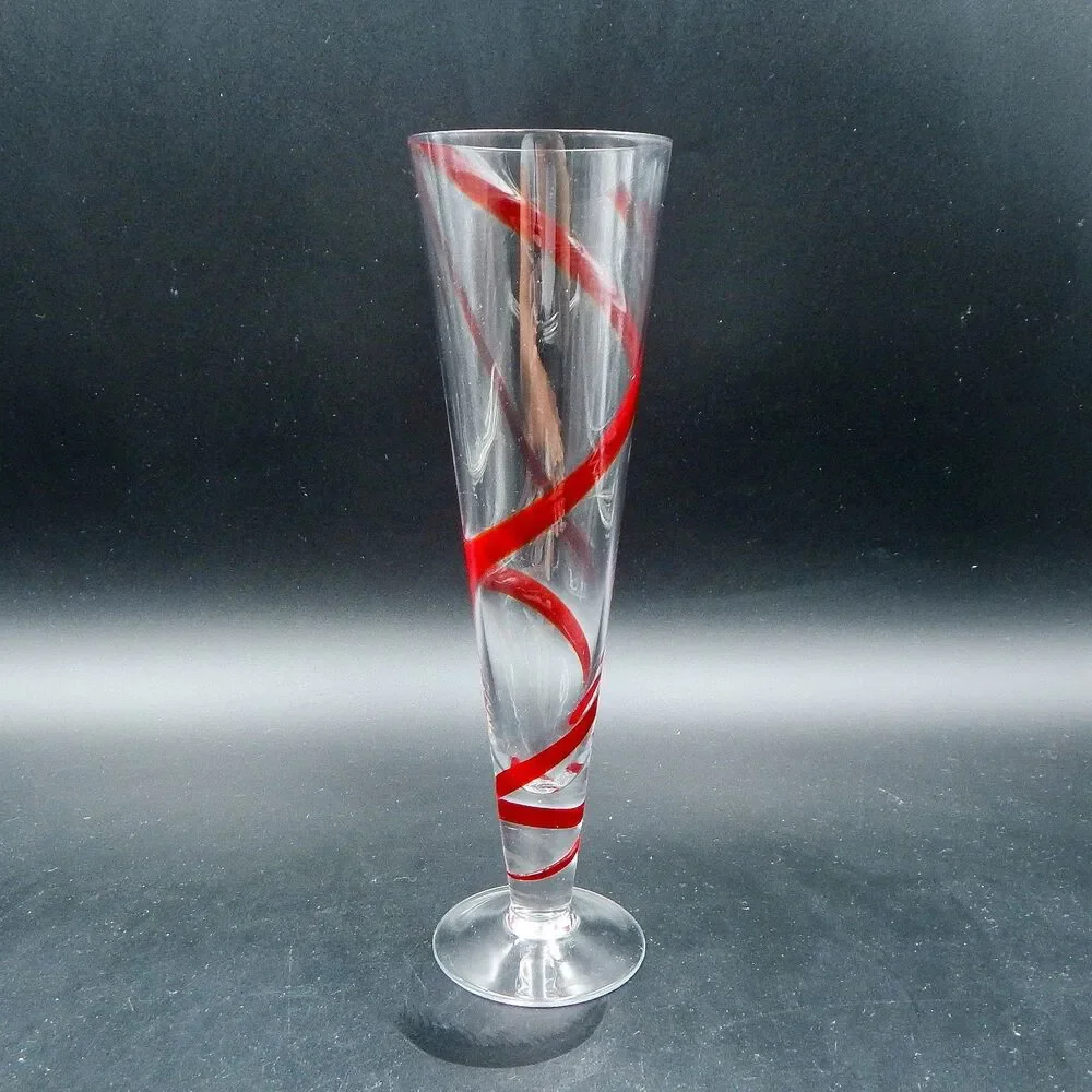 Pier 1 Imports SWIRLINE Red Tall Pilsner Beer Glasses Barware Mouth Blown 10 In